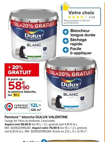 Castorama Peinture** blanche DULUX VALENTINE offre
