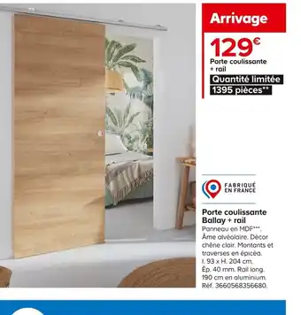 Castorama Porte coulissante Ballay + rail offre