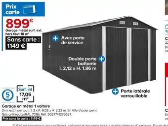Garage métal surf. ext. hors tout 18 m²
