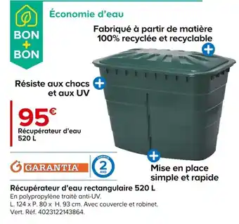Castorama Récupérateur d'eau rectangulaire 520 L En polypropylène traité anti-UV. offre