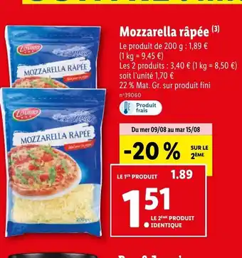 Lidl Mozzarella râpée (³) offre