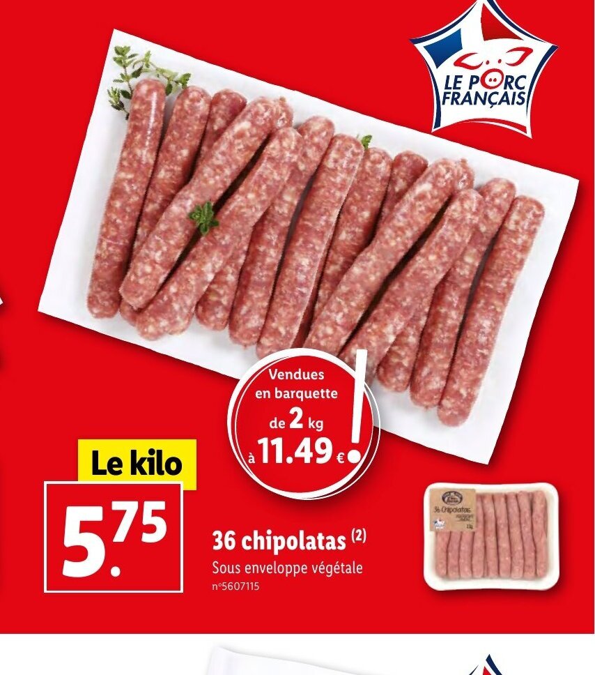 Promo 36 chipolatas (²) chez Lidl