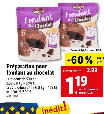 Lidl Préparation pour fondant au chocolat offre