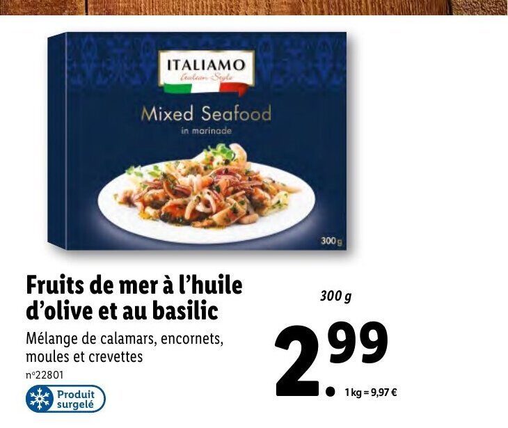 Promo Fruits de mer à l'huile d'olive et au basilic Mélange de calamars