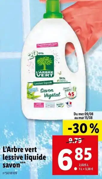 Lidl L'Arbre vert lessive liquide savon offre