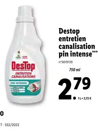 Lidl Destop entretien canalisation pin intense offre