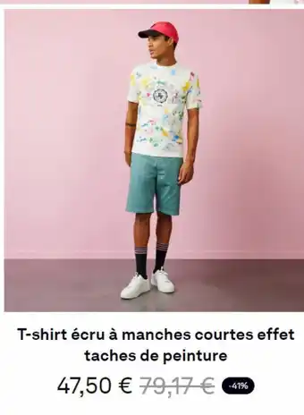 T-shirt écru à manches courtes effet taches de peinture