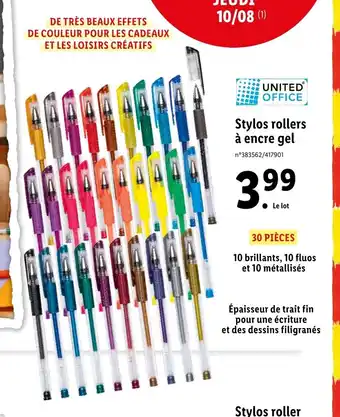 Lidl Stylos rollers à encre gel offre
