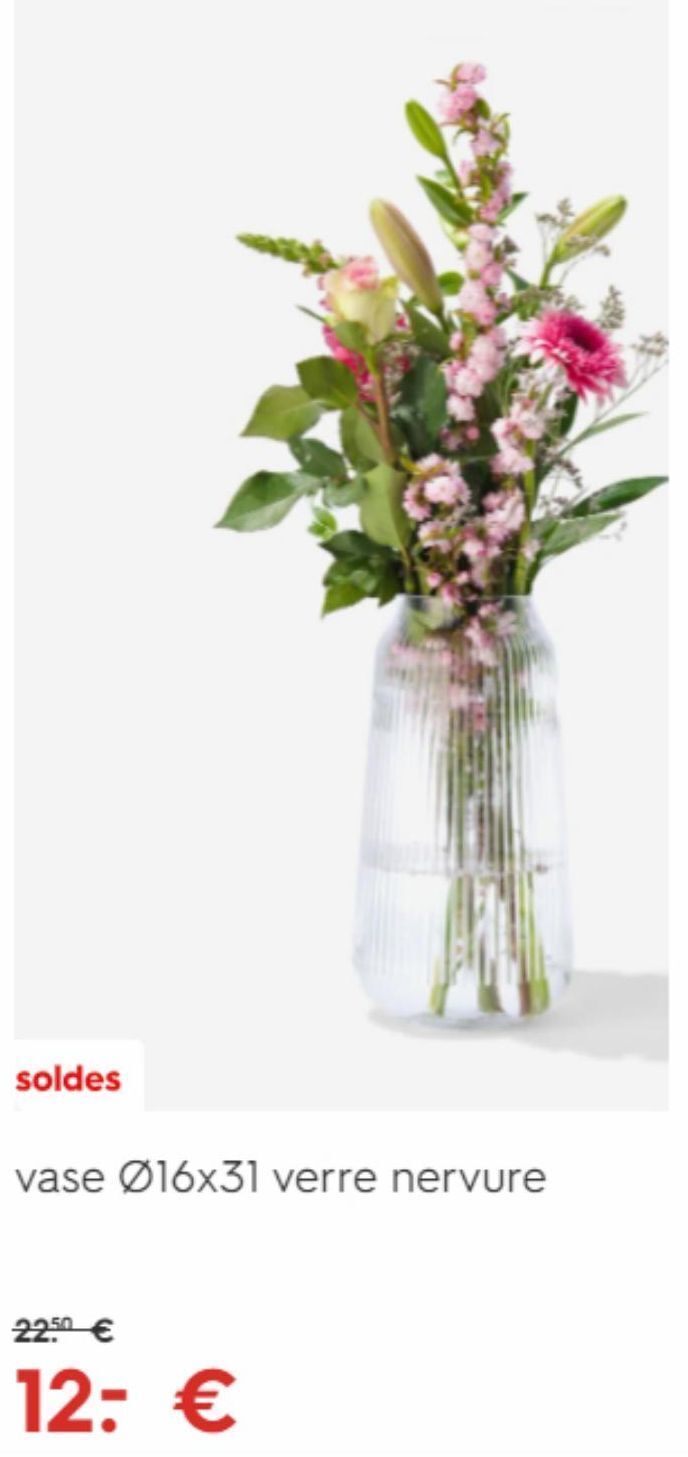 Promo Vase 16x31 verre neervure chez HEMA