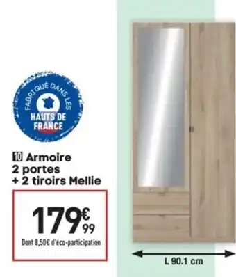 Conforama Armoire 2 portes + 2 tiroirs Mellie offre
