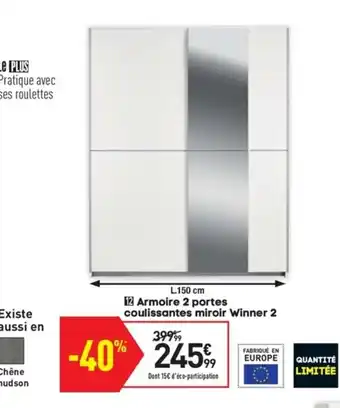 Conforama Armoire 2 portes coulissantes miroir winner 2 offre