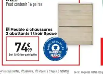 Conforama Meuble à chaussures 2 abattants 1 tiroir space offre