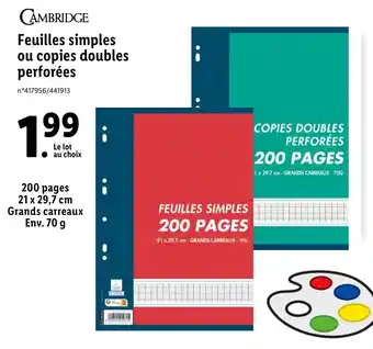 Feuilles simples ou copies doubles perforées
