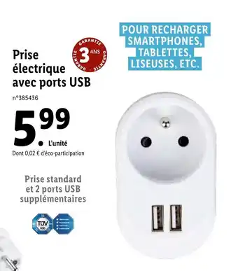 Lidl Prise électrique avec ports USB offre