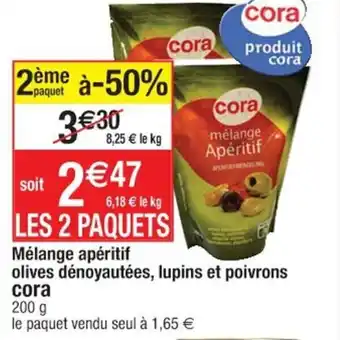 Cora x Carrefour Mélange apéritif olives dénoyautées, lupins et poivrons cora offre