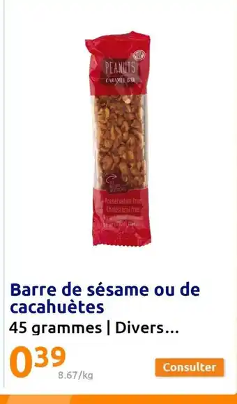 Action Barre de sesame ou de cacahuetes offre
