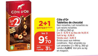 Bi1 Côte d'Or Tablettes de chocolat offre