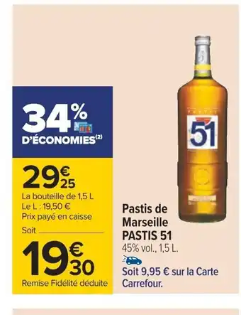 Carrefour Pastis de Marseille PASTIS 51 45% vol., 1,5 L. offre