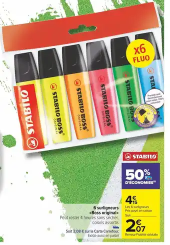 Carrefour Market Stabilo 6 surligneurs boss original offre