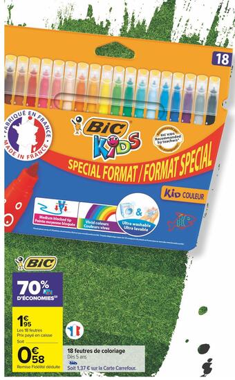 Carrefour Market Bic 18 feutres de coloriage offre