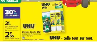Carrefour Market Uhu 2 bâtons de colle 21gr offre