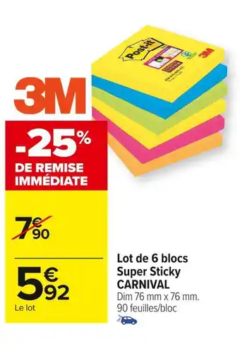 3m / post-it lot de 6 blocs super sticky carnival