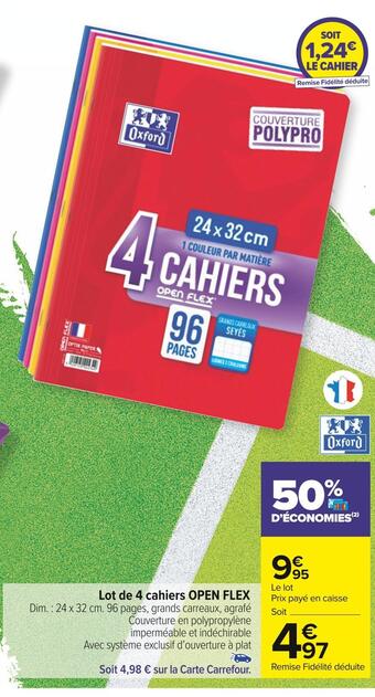 Carrefour Market Oxford lot de 4 cahiers open flex offre