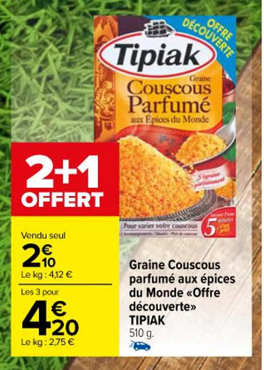 Promo Graine Couscous parfumé aux épices du Monde TIPIAK chez Carrefour