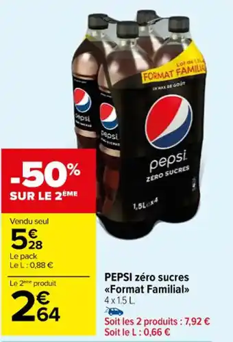 Carrefour PEPSI zéro sucres <<Format Familial>> offre