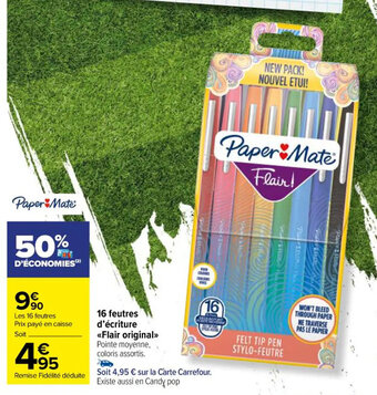 Carrefour 16 feutres d'écriture <<Flair original>> offre
