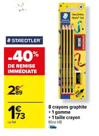 Carrefour 8 crayons graphite + 1 gomme + 1 taille crayon offre