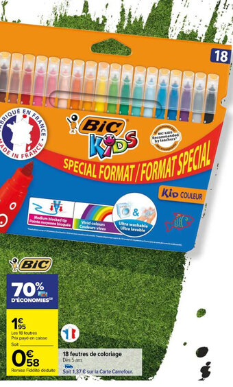 Carrefour 18 feutres de coloriage offre