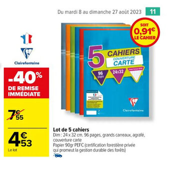 Carrefour Lot de 5 cahiers offre