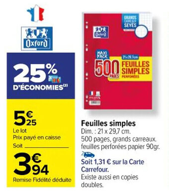 Carrefour Feuilles simples offre