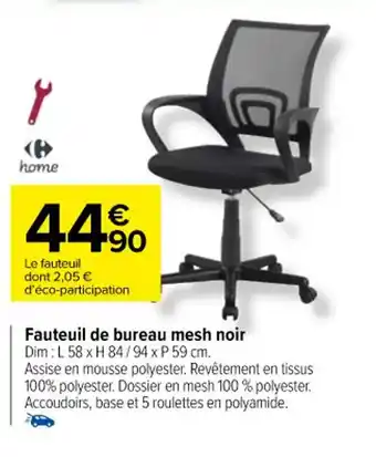 Carrefour Fauteuil de bureau mesh noir offre