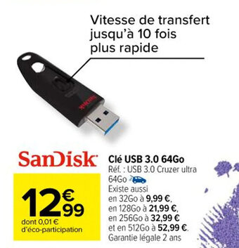 Carrefour SanDisk Clé USB 3.0 64Go offre