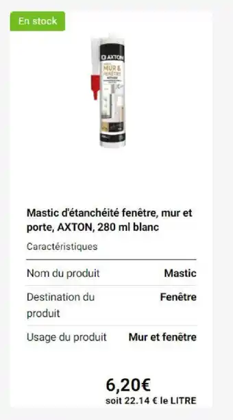 Weldom Mastic d'étanchéité fenêtre, mur et porte, AXTON, 280 ml blanc offre
