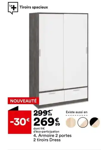 BUT 4. Armoire 2 portes 2 tiroirs Dress offre