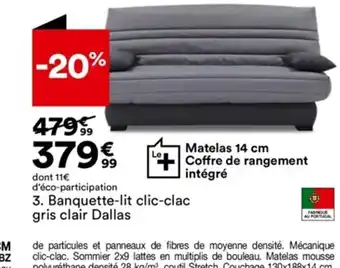BUT 3. Banquette-lit clic-clac gris clair Dallas offre