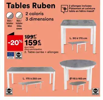 BUT 2. Table carrée + allonges offre