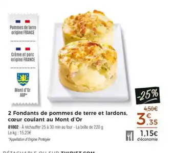 Thiriet 2 fondants de pommes de terre et lardons offre
