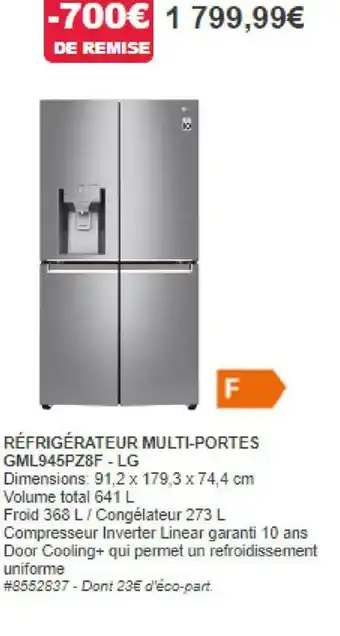 Costco RÉFRIGÉRATEUR MULTI-PORTES GML945PZ8F - LG offre