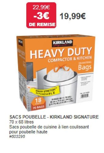 Costco SACS POUBELLE - KIRKLAND SIGNATURE 70 x 68 litres offre
