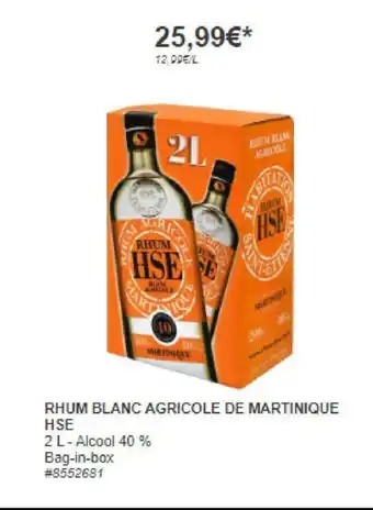 Costco RHUM BLANC AGRICOLE DE MARTINIQUE HSE offre