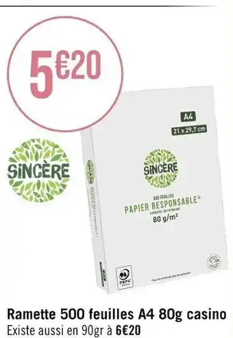 Casino Supermarchés Ramette 500 feuilles A4 80g casino offre