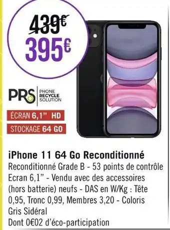 Casino Supermarchés iPhone 11 64 Go Reconditionné offre