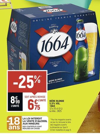 Spar 1664 bière blonde 5,5% vol. offre