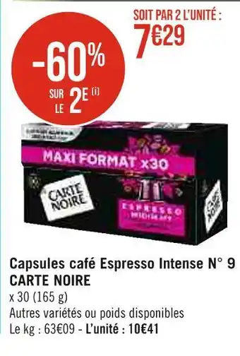 Casino Supermarchés Carte noire capsules café espresso intense n° 9 offre