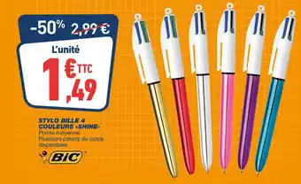 Bureau Vallée Bic stylo bille 4 couleurs shine offre