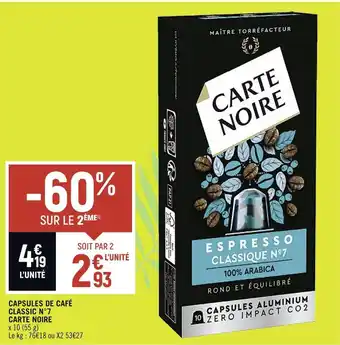 Spar Carte noire capsules de café classic n°7 offre